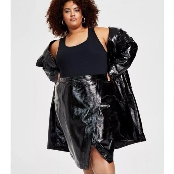 Women's Plus Size Black Leather Asymmetrical Pencil Skirt 20W - Picture 1 of 6